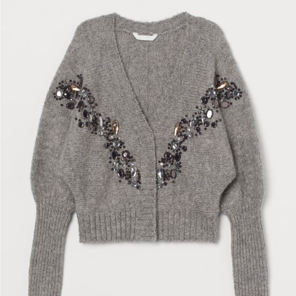H&M grey jeweled cardigan sweater